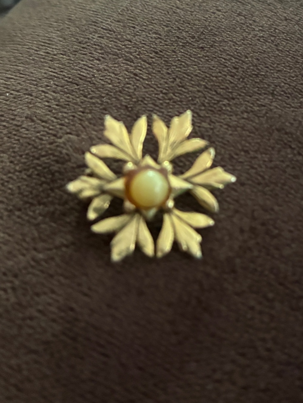 Gold Floral Brooch with Cream Center Pearl Accent